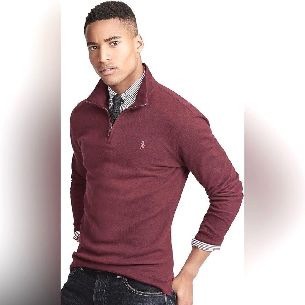 Polo Ralph Lauren Double-Knit Mockneck Sweatshirt Quarter Zip Burgundy Size XXL